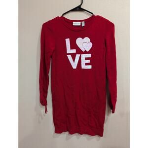 Girls pretty red long sleeve sweater dress with LOVE sequin detail size 7/8